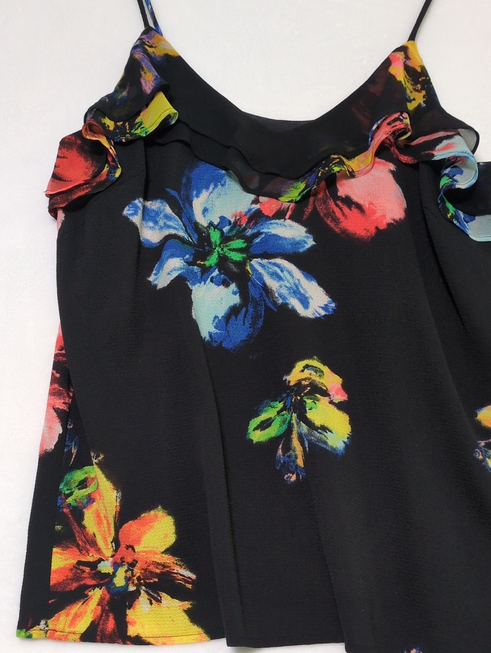 Mossimo Supply Co. Black Floral Ruffle Cami with Multicolor Flowers
